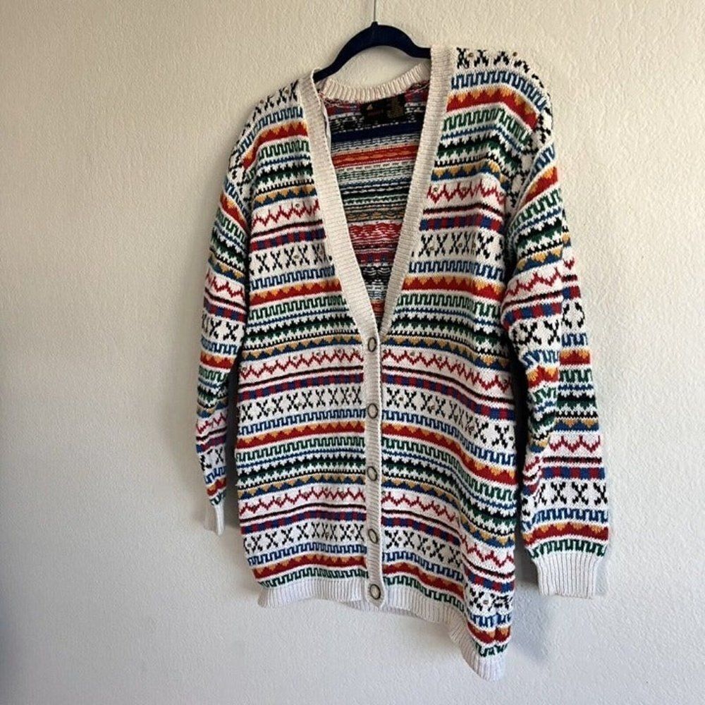 LizSport Vintage Fair Isle Oversized Cottagecore Cardigan Sweater Grandma Small - Picture 10 of 11